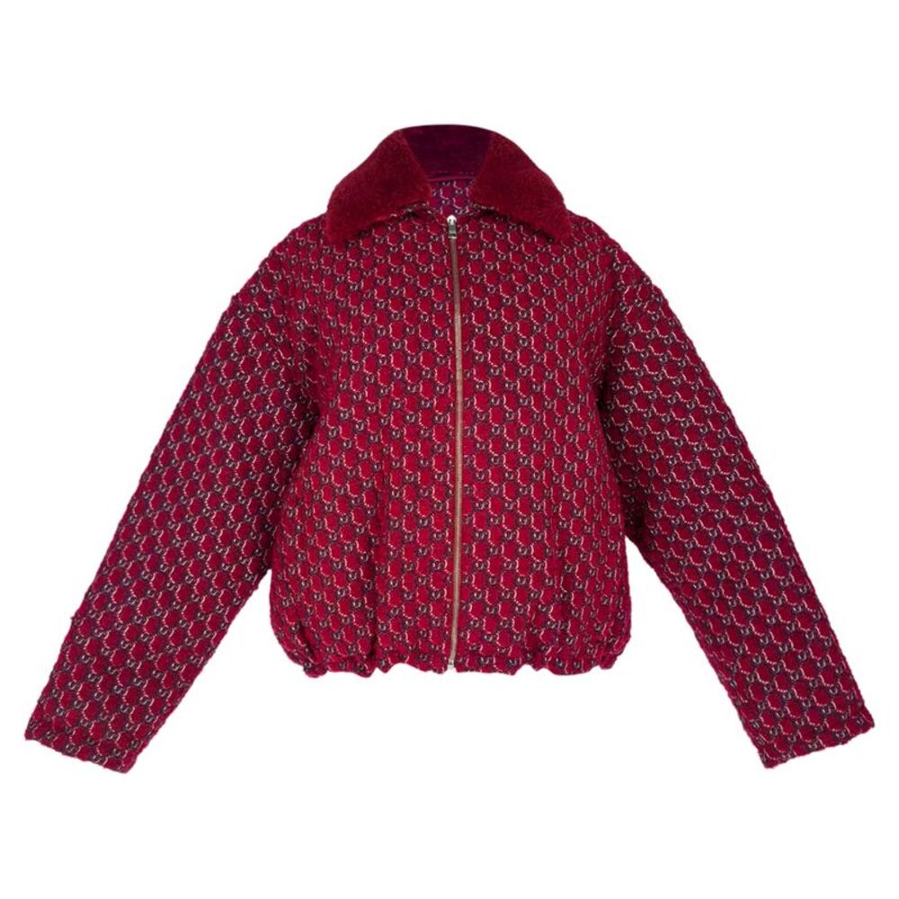 Gucci GG Shadow Tweed Bomber Jacket in Red Wool